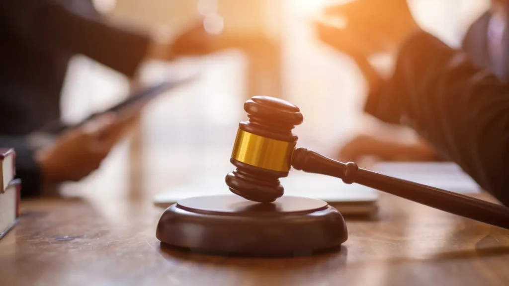 close-up of a gavel on a desk