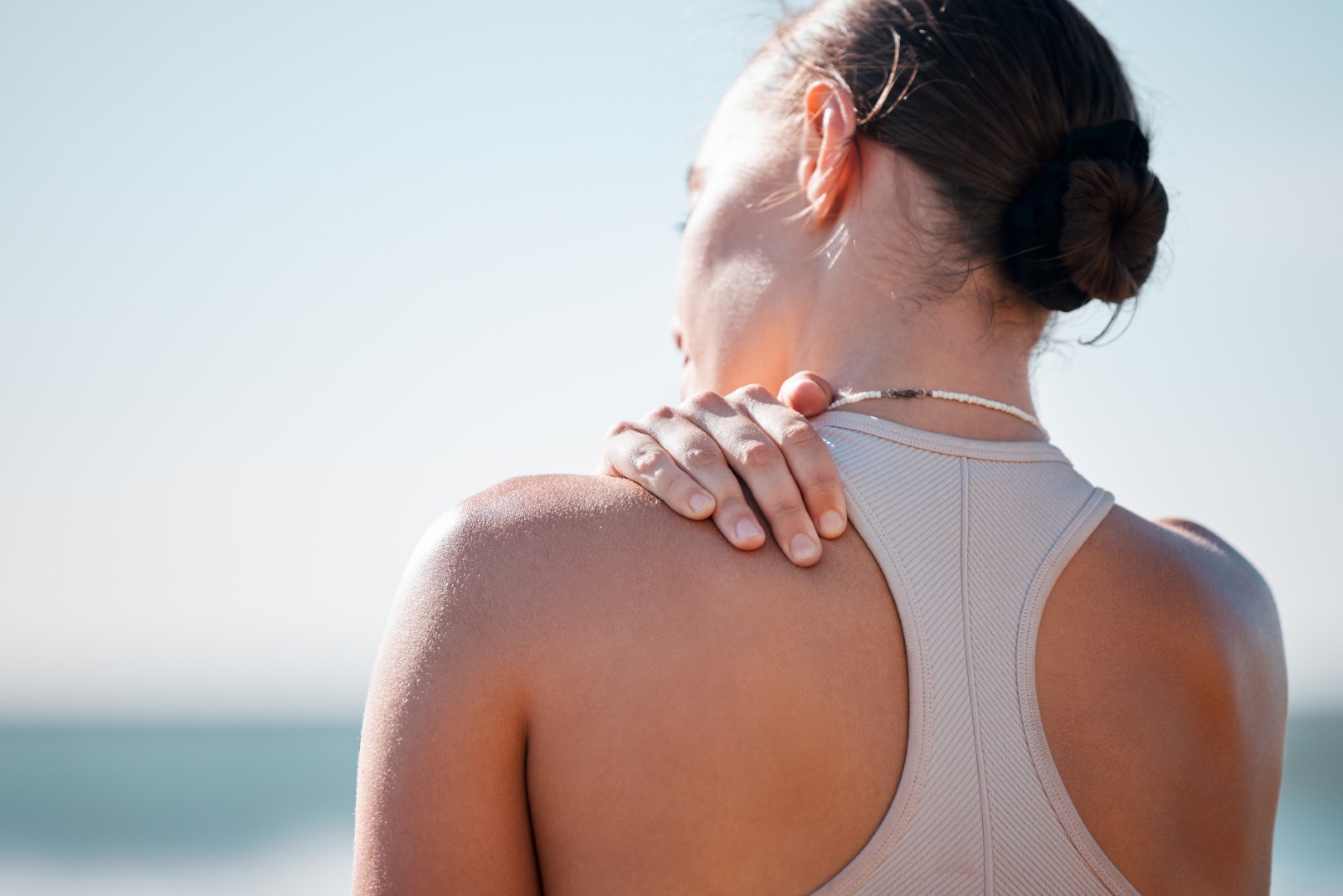 A woman with a cruise ship shoulder injury